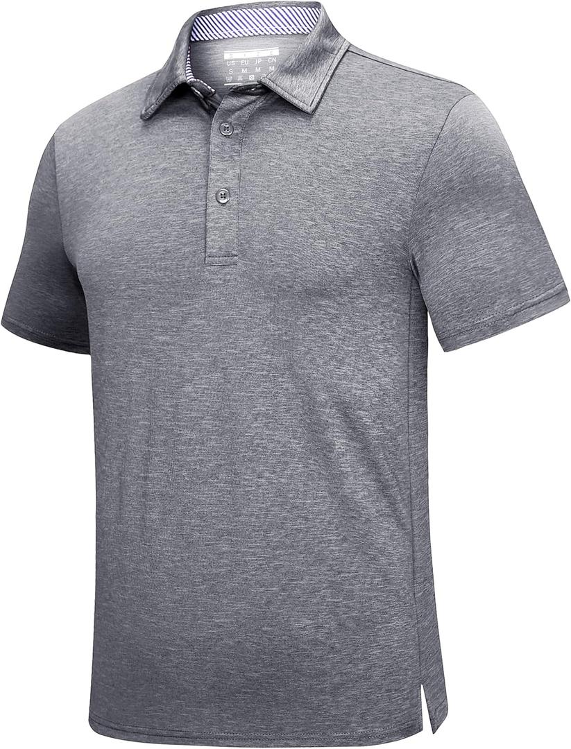 KEFITEVD Mens Polo Shirt Golf Short Sleeve Dry Fit Breathable | Quick dry, Moisture Wicking, Stretchy, Classic Fit with Striped Collar, Breathable, for Golf, Tennis, Fishing, Outdoor Sports (M)