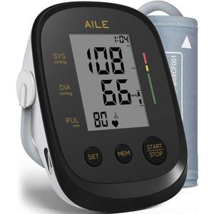 AILE Blood Pressure Monitor, Blood Pressure Machine Upper Arm Large Cuff(8.7"-16.5"), High Automatic Blood Pressure Monitors Cuff for Home Use, Manual Arm Bp Monitor, 2 * 99 Memory (Black)