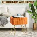 Greenstell Vanity Stool Chair Faux Fur with Storage, 15.7"L x 11.8"W x 19.4"H Soft Ottoman 4 Metal Legs with Anti-Slip Feet, Furry Padded Seat, Modern Multifunctional Chairs for Makeup, Bedroom,Orange