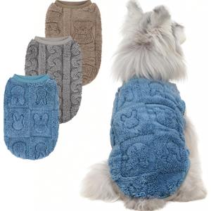 XPUDAC 3 Pack Dog Sweater, Dog Winter Clothes for Small Medium Dogs Boy Fleece Pajamas for Winter Christmas-S, Blue, Khaki, Grey 