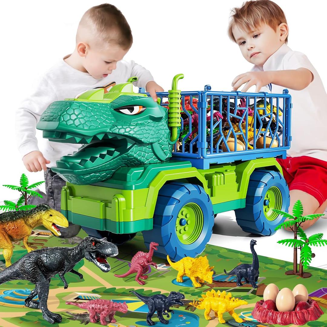 Dinosaur Truck Toys for 3 4 5 6 7 Years Old Boy - Dinosaur Toys for Kids 3-5 Tyrannosaurus Transport Car Carrier Truck Toy 8 Dino Figures Boys Toys Age 3-4 4-5, Jurassic Set for Boys Girls