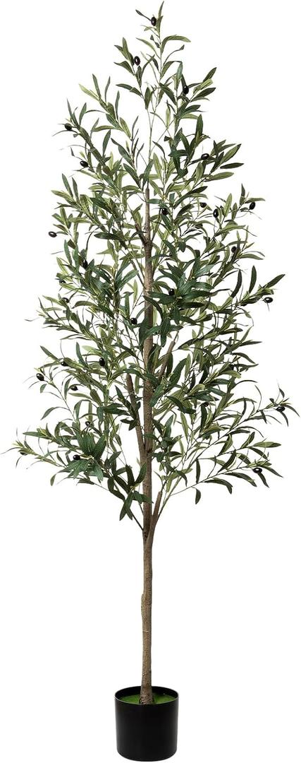 6ft Faux Olive Tree, Artificial Olive Tree Indoor, High Imitation Silk Plant Artificial Plants with Natural Wood Trunk and Lifelike Fruits for Home Office Decor