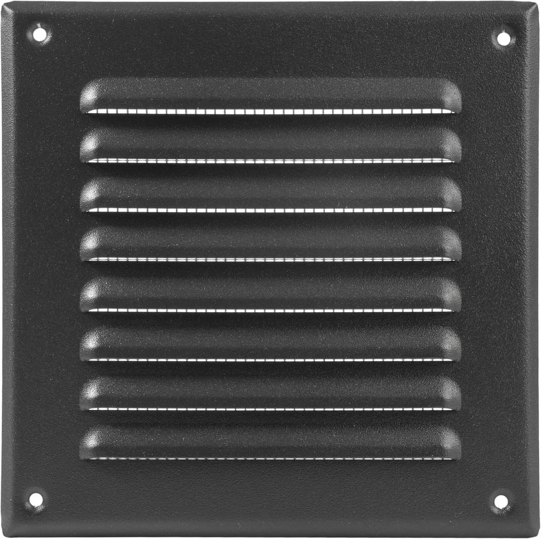 5'' x 5" Inch (Opening) Square Ventilation Grille - Black Metal Air Vent Cover with Mesh Screen Guard - Inside/Outside use Louver Grille - 6.5" x 6.5" Inch (Outer Size) Soffit Vent