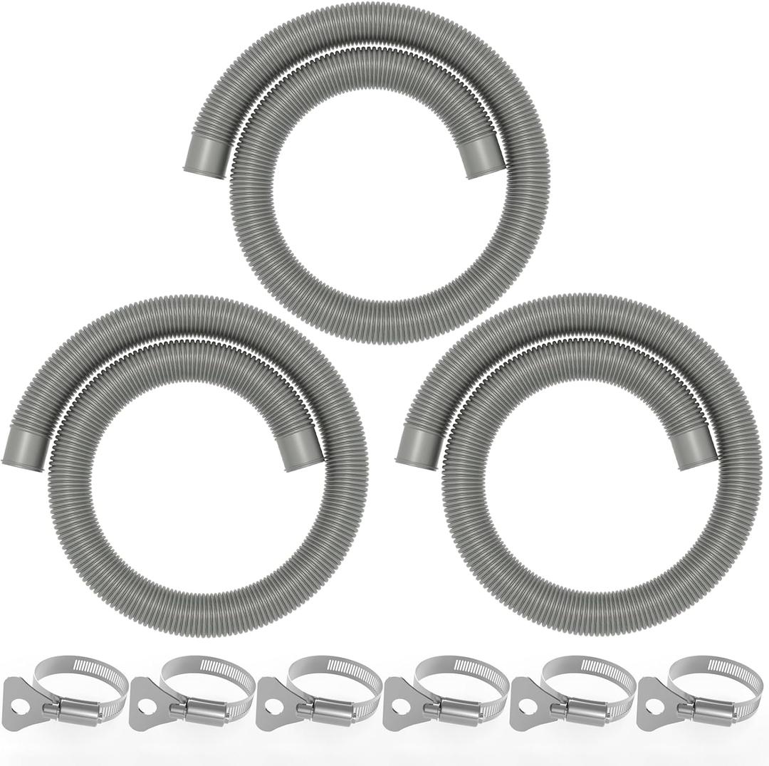 Poolvio 1.5" x 59" Above Ground Pool Hoses, 3-Pack, Gray- Heavy Duty UV Resistant Leak-Proof Replacement Hoses with 6 Metal Thumb Clamps, Perfectly Fits Intex Filter Pumps & Pool Surface Skimmers