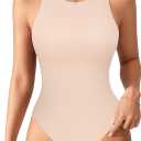 MANGOPOP Women's Tank Tops Bodysuit Double Lined Crew Neck Thong Body Suit Sleeveless Halter Fitted Top (Large, 04 Mica)