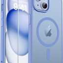 zapica Magnetic for iPhone 15 Plus Case & iPhone 14 Plus Case, with [Tempered Glass Screen Protector] [Compatible with MagSafe] Translucent Matte Shockproof Anti-Scratch Phone Cover, Blue Purple