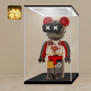 LANSCOERY Acrylic Display Case with Adjustable Yellow/White/Warm LED Light, UV Protection Clear Display Box, Dustproof Showcase for Action Figures, Models, Collectibles - 7.1x5.5x7.9inch