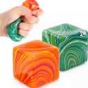 2 Pcs Stress Cube Bulk Swirl Ice Cube Stress Ball for Adults Anxiety Relief Soft Squeeze Sensory Square Ball for ADHD Prizes Goodie Bag Stuffers Party Favors(Green, Orange)