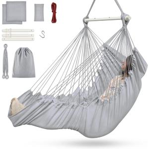Outerman Hammock Chair, Hanging Chair with 3 Cushions and Foot Rest Support, Sturdy Metal Spreader Bar Max 440 Lbs, Swing Chair for Bedroom, Indoor & Outdoor, Patio, Porch or TreeGray (Grey)