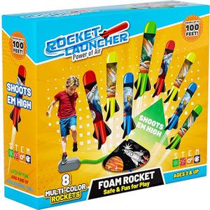 Otoseth Toys Rocket Launcher for Kids  Launch up to 100 Ft, 8 MultiColor Foam Rockets & Adjustable Launch Stand, Kids Outdoor Toys, Age 3+