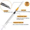 100 Pack 1ml Industrial Syringes with 25Ga 1 Inch Needle, Plastic Disposable Syringe and needle for Scientific Labs, Liquids Refilling and Measuring