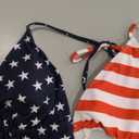 Women American Flag 7th of July Triangle Halter Thong Bikini Set Ruffle Sexy String Two Piece Swimsuit Bathing Swimwear (M)
