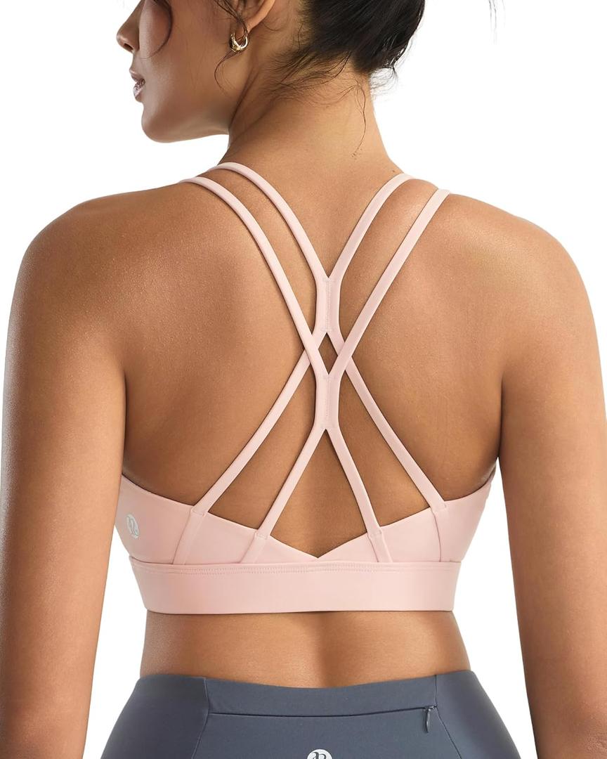 RUNNING GIRL Sports Bras for Women,Strappy Crisscross Back Padded Low Impact Running Sports Bra with Removable Cups (Small, A-baby Pink)