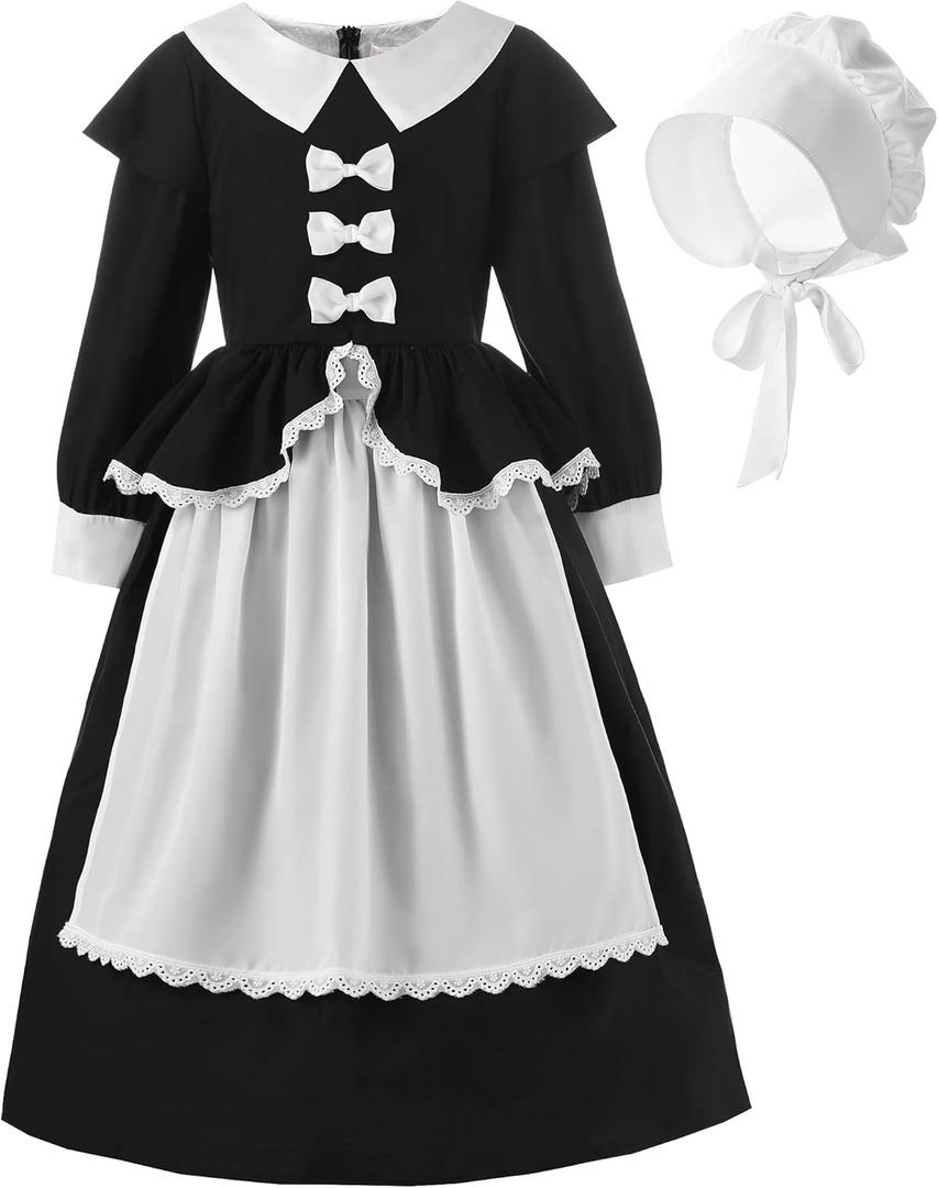 ReliBeauty Pilgrim Costume for Girls Colonial Girl Costume Dress Cosplay Costumes, Size: 6-7/130