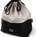 monbento - Lunch Bag MB Pochette L Natural Onyx - Polyester and Cotton Large Lunch Tote - For Work Lunch Packing - Can Contain a Bento Box + a Bottle + a Cutlery Set - Cream & Black