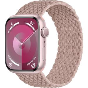 Elastic Band Compatible With Apple Watch Band Series 11 10 46mm 9/8/7 45mm, 6/5/4 44mm for Women Men, Nylon Stretchy Braided Solo Loop Sport Strap for iWatch SE/Ultra 1/2/3, S Nude Pink