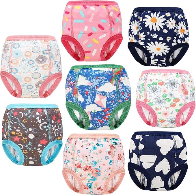 MooMoo Baby 8 Packs Potty Training Pants Cotton Absorbent Training Underwear for Toddler Boy and Girls (7 Years, Dino)