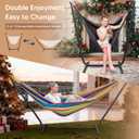 SUNCREAT 2-in-1 Convertible Backyard Fabric Hammock with Stand, Large Hammocks for Outside, Patented, Purple Stripe