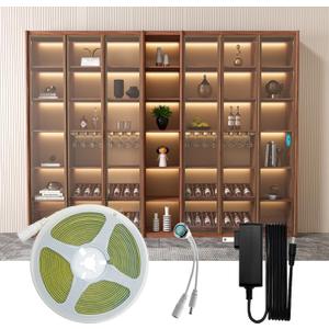 HAMRVL Natural White COB LED Strip Lights,16.4ft 4000K DC12V Dimmable LED Light Strip with 1600 LEDs, Touch Dimmer,12V Adapter, Flexible Super Bright Indoor COB LED Lights for Living Room, Shelf, Cabinet