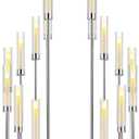 Dandat 41.5" Tall Floor Candelabras, 8-arm Cluster Standing Candle Holders with Clear Acrylic Shades, Silver Wedding Centerpiece Candelabra for Flameless/LED Taper Candles, Party & Event Decor(2 Pack)