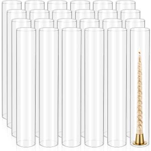 24 Pcs Hurricane Candle Holder Sleeve, H:14" D:2.5" Bottomless Glass Cylinder Candleholder Tall Clear Glass Cylinder Open Both Ends, Chimney Tube Cover, Open Ended Candle Shade