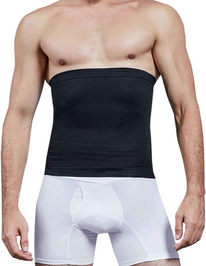 Men Waist Trainer Compression Abdominal Belt Tummy Control Waist Trimmer Body Shaper Workout Slimming Shapewear (Black, S)