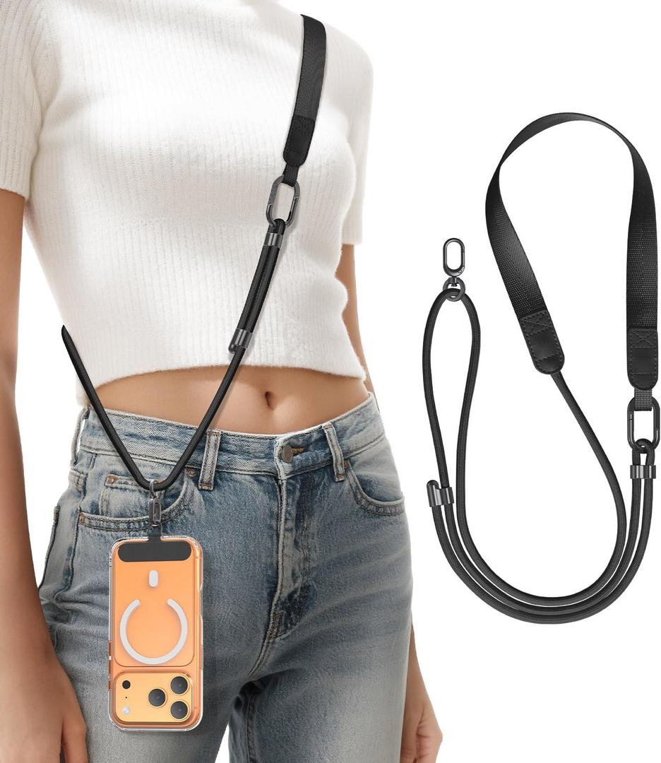 Phone Lanyard Crossbody with Phone Tabs, Adjustable Cellphone Lanyard with Skin-Friendly Neckband and Metal Carabiner