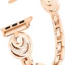 Ygtiecs Compatible with Apple Watch Band Series 7 41mm 40mm 38mm, Easy Adjustable Bracelet for Women, Bling Shiny Diamond on Moon, Dressy Replacement for Series 7 6 5 4 3 2 1 SE -iWatch Band Rose Gold