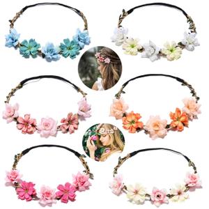 Women Headpieces Collection Accessories 6 PCS Boho Hair Wreaths, Flower Crowns, Tiaras for, Brides, Bridesmaids, Flower Girls, Weddings