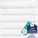 Royale Linens 6 Pack Queen Fitted Sheet Set - Bottom Sheet - Ultra Soft & Breathable - Brushed 1800 Microfiber - Wrinkle & Stain Resistant - Hotel Quality Deep Pocket Stretch Up to 16" (Queen, White)