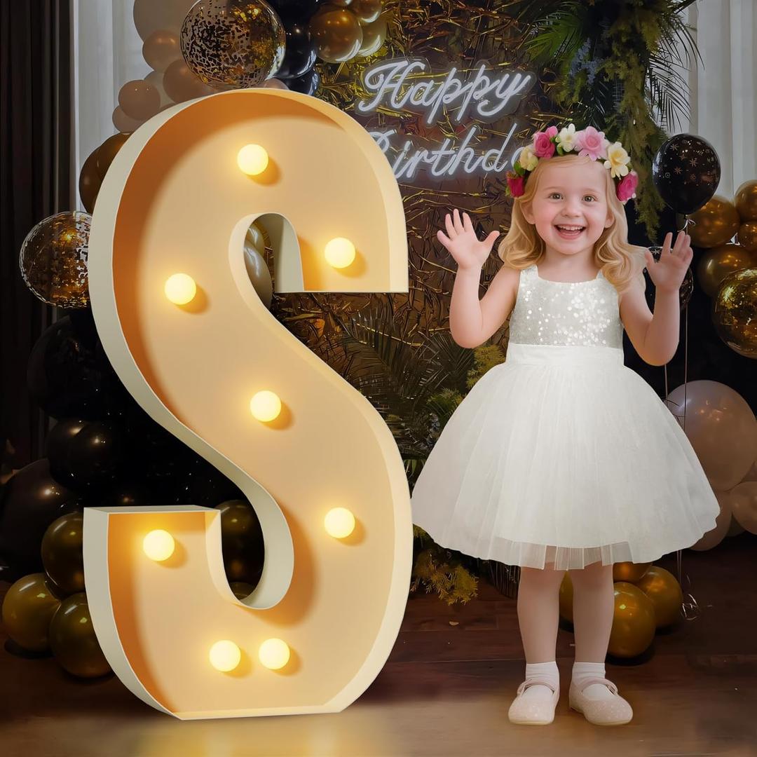 Mixifox 3FT Marquee Letters S, Large Light Up Letters 3 Feet Tall with Lights, Big Letter for Wedding, Engagement, Graduation, Birthday Party Decorations, Pre-Cut Foam Board Kit