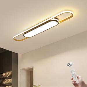 Qcyuui Linear Ceiling Light Modern LED Ceiling Lamp Dimmable Acrylic Ceiling Lighting Fixture with Remote Control for Kitchen Dining Room Cloakroom Hallway(48W/43.3in L) (Black and Gold)