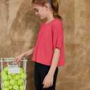 ZDC Girls Short Sleeve Crop Tops Kids Casual Crewneck T-Shirts Basic Tees 5-14 Years