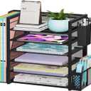 Simple Trending 6 Tier Desk File Organizer, Paper Letter Tray Organizer with File Holder and Pen Container, Black