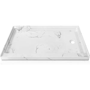 CKB 60 in. L x 36 in. W Single Threshold Shower Base, Right Drain Shower pan, Jazz (Marble) White Acrylic Shower Base