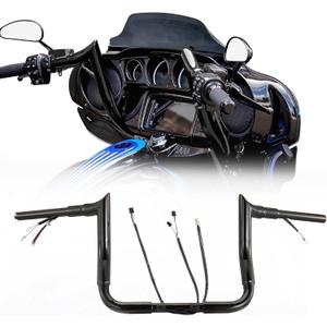 Pre-wired 10" Rise 1.5" Fat Ape Hangers Street Glide Handlebars for Harley 2016-2023 Street Glide/Electra Glide/Ultra Limited Bagger Meathook Bars with CAN-Bus/TBW, Black