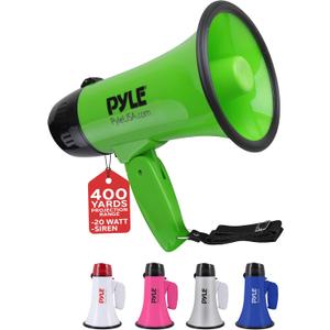 Pyle Portable Megaphone Speaker Siren Bullhorn - Compact and Battery Operated with 20 Watt Power, Microphone, 2 Modes, PA Sound and Foldable Handle for Cheerleading and Police Use - Pyle PMP22GR,Green