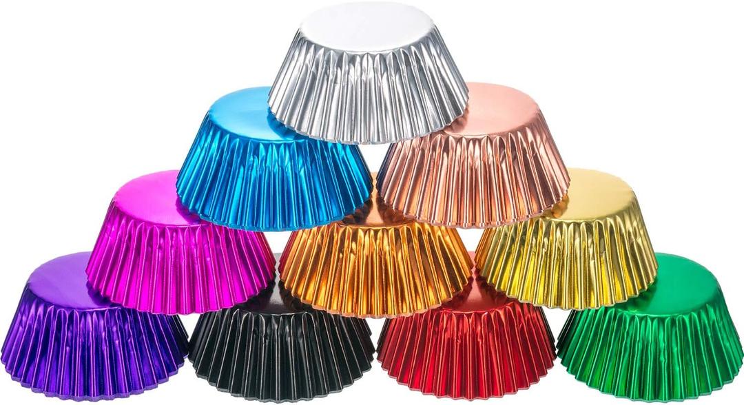 Sumind 400 Pieces Foil Cupcake Liners Standard Size Metallic Cupcake Liners Paper Baking Cups Muffin Case Decoration Cups, 10 Colors