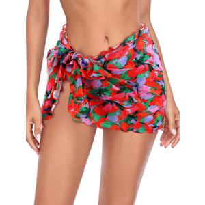 RELLECIGA Women's Beach Sarong Short Wraps (Medium, Red Floral)