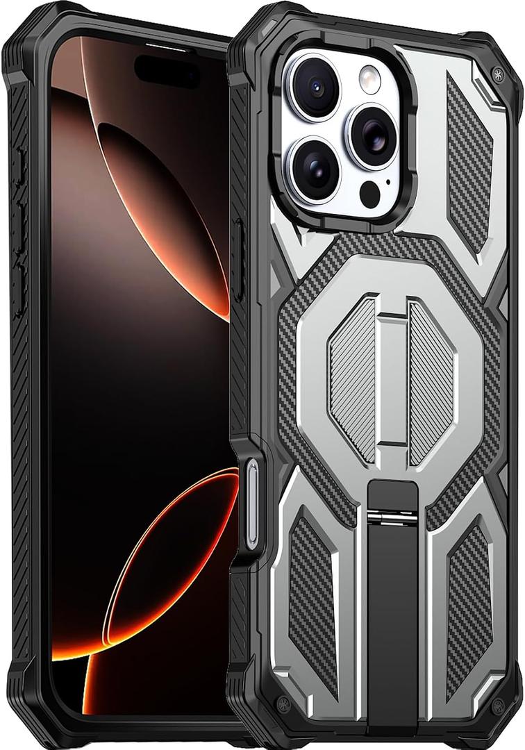 for iPhone 16 Pro Max Magnetic Case with Screen Protectors, Grey | Compatible with MagSafe, Concealed Kickstand, 2 Pack Screen Protectors, Military Grade, Double Layer, Shockproof Protection