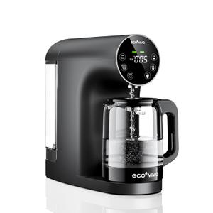 Ecoviva Countertop Reverse Osmosis Water Filter, 6 Stage RO Water Filtration System with 44 oz Glass Carafe, Meets NSF Standard Water Purifier, 3:1 Pure to Drain, Black