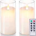 5plots 3" x 6" Pure White Flickering Flameless Candles with Clear Shell, Unbreakable Glass Battery Operated Plexiglass LED Pillar Radiance Candles with Remote Control and Timer