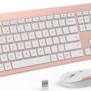 Wireless Keyboard and Mouse Combo, Full Size Slim Thin Cordless Keyboard Mouse with Numeric Keypad, Quiet Computer Keyboard Mice Set 2.4G Stable Connection Adjustable DPI (Rose Gold)