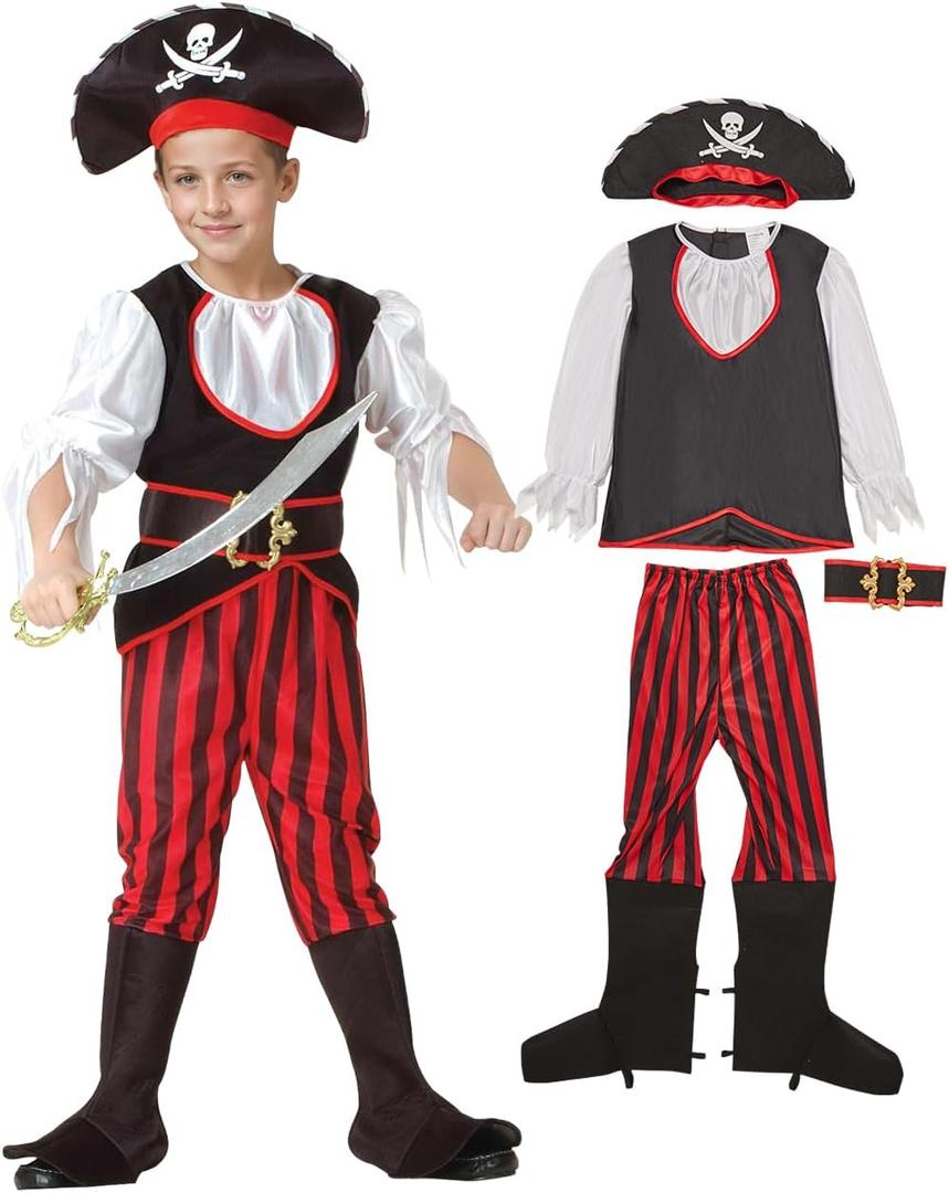Pirate Costume Kids Deluxe Boys Pirate Outfit Hat with Headband Halloween Party Costume (Medium)