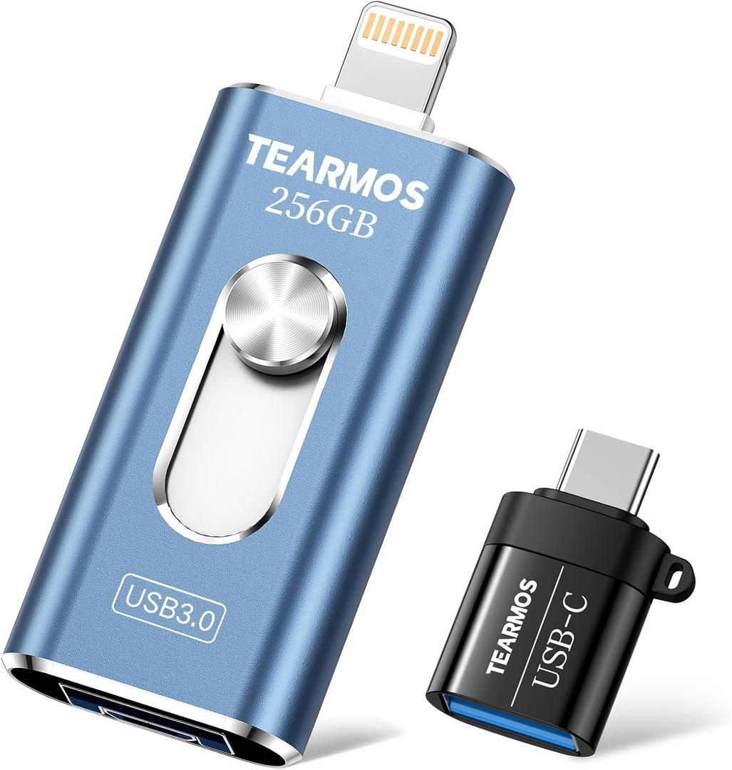 256GB USB Flash Drives for Phone, iPhone Memory Storage Stick for Photos and Videos, Compatible with iPhone iPad Android PCs, No App Required Plug & Play (Dark Blue)