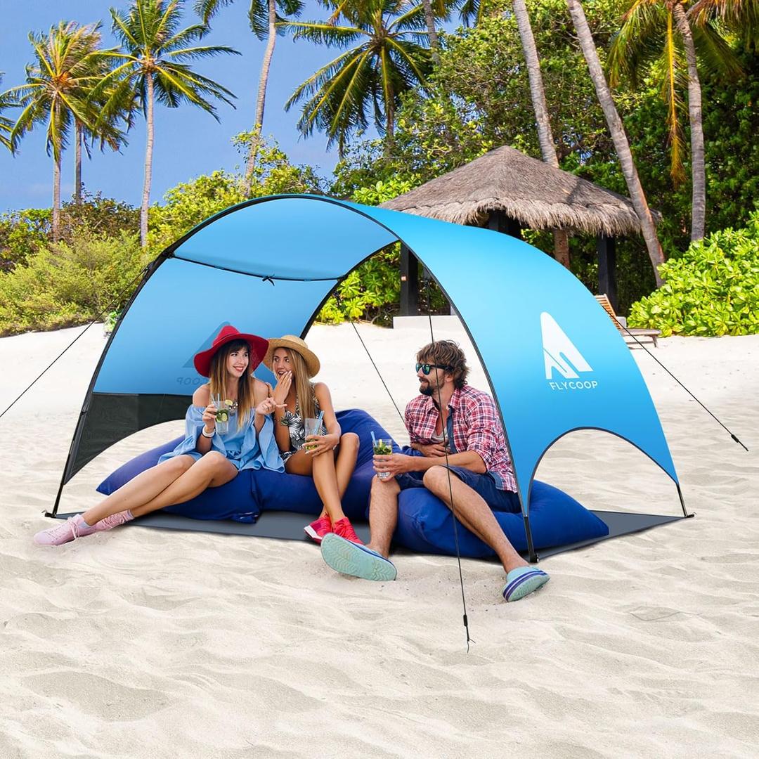 Beach Tent - Beach Shade Canopy Compact Fold (16.9x3.9″), Own Patent, 360° Ventilation, Large Side Storage Pocket, UV Protection Portable Sun Shelter for Beach (Blue, 106 * 65 * 61″)