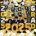Pack Of 3 Graduation Decorations Class of 2025, 58 PCS Black and Gold Graduation Decorations with 2025 Balloons, Congrats Grad Banner, Door Banners, Foil Fringe Curtain