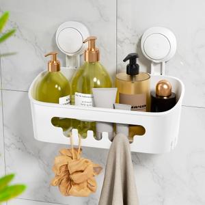 LEVERLOC Shower Caddy Suction Cup, Shower Organizer Removable Bathroom Shelf, Storage Suction Powerful Max Hold 22lbs Bathroom Caddy Waterproof Holder, White