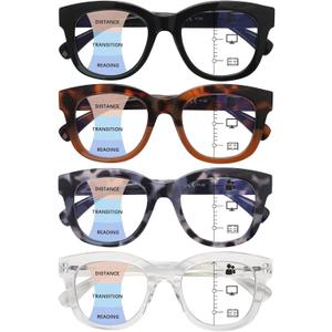 Oprah Style Progressive Multifocus Reading Glasses for Women,Blue Light Blocking Computer Readers with Spring Hinge (4 Pack Mix 2)
