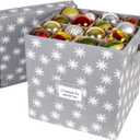 HOLDN STORAGE Christmas Ornament Storage Box with Lid - Christmas Decor Storage Containers that Store up to 64 Holiday Ornaments - Grey/White Snowflakes